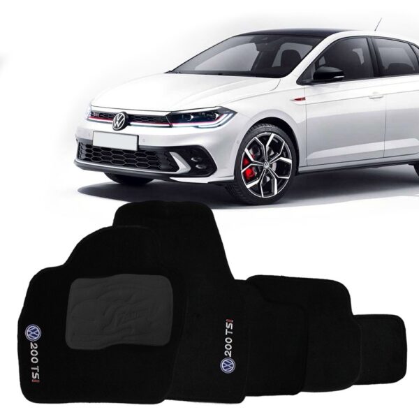 Jogo Tapete Polo 200 Tsi 2018 2019 2020 2021 2022 2023 2024 Carpete Automotivo 5 Peças Preto Bordado